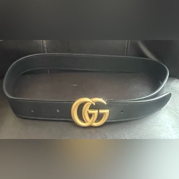 Gucci Accessories - Black Leather Belt with Gold Double-G Buckle